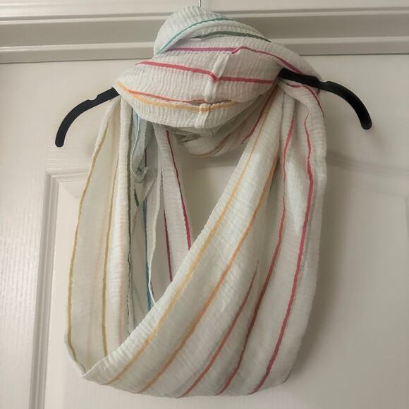 🍷Modena wool blend lightweight multicolored stripe circle infinity scarf - Picture 2 of 5